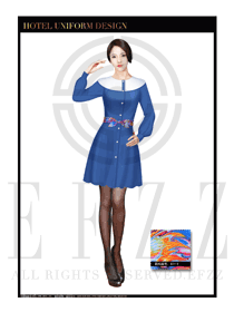 藍(lán)色炫彩時(shí)尚連衣裙西餐廳服務(wù)員制服設(shè)計(jì)圖1217