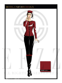 紅色小葉女款酒店門童行李生制服設(shè)計圖1030