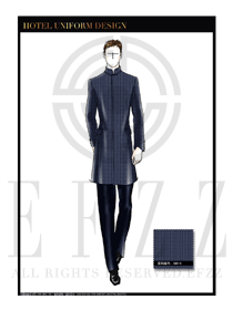 深藍色男裝長款酒店門童服裝款式圖1207