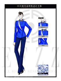 藍色時尚修身款職業(yè)裝制服設(shè)計圖1300