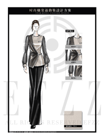 米色修身版女款職業(yè)裝制服設(shè)計(jì)圖1308