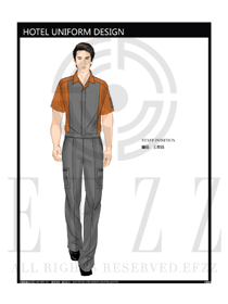 時(shí)尚橙色工程服短袖夏裝制服設(shè)計(jì)圖172