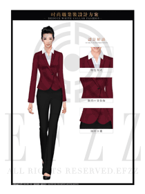 玫紅色珠寶營業員職業裝服務員制服設計圖1435