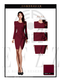 棗紅色珠寶營業(yè)員職業(yè)裝服務員制服設計圖1442