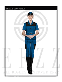 時尚藍色女款保安服短袖制服設計圖265