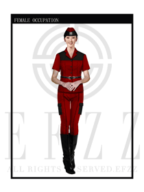 玫紅色女款保安服短袖服裝款式圖266