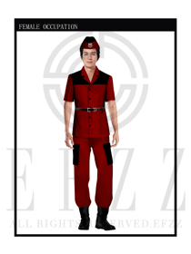 時尚玫紅色男款保安服短袖制服設計圖267