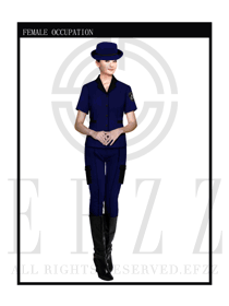 時(shí)尚深藍(lán)色女款保安服短袖制服設(shè)計(jì)圖275