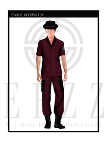 時尚玫紅色男款保安服短袖制服設計圖277