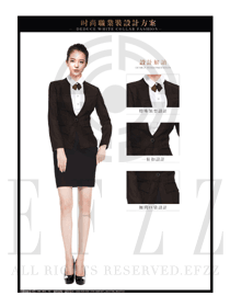 時尚棕色短裙女款職業套裝制服設計圖1324