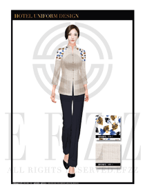 時尚米色女款酒店客房服務(wù)員制服設(shè)計圖558