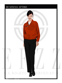 暗紅色女款春秋工程服服裝設計圖1042