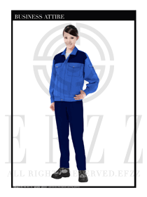 深藍(lán)色女款長袖車間工作服裝款式設(shè)計(jì)圖1066