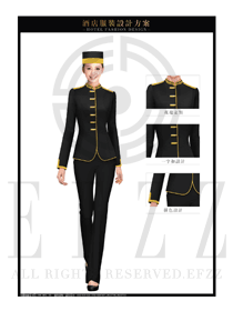 時尚黑色女款修身款星級酒店門童服裝款式圖1235