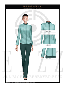 淺藍色女款酒店客房服務員服裝款式設計圖613