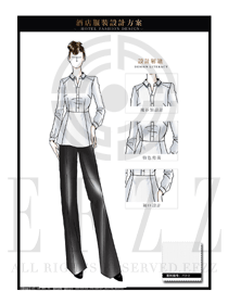 時尚白色女款西餐服務員服裝款式設計圖1236