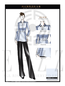 時尚淺藍色女款西餐服務(wù)員服裝款式設(shè)計圖1238