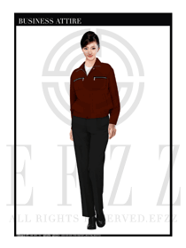 暗紅色女款4S店維修技工制服設計圖1080