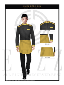 時尚金黃色男款西餐服務員服裝款式設計圖1248