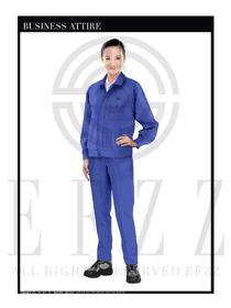 時尚淺藍色女款長袖車間工作服裝制服設計圖1094
