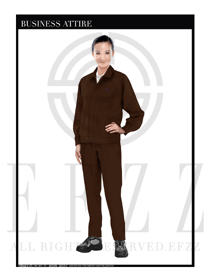時尚深咖啡色長袖女款工程服裝制服設計圖1131