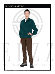 深綠色長(zhǎng)袖女款工程服裝款式設(shè)計(jì)圖1132