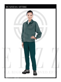 時尚淺綠色長袖女款工程服裝制服設(shè)計圖1136