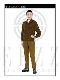 時尚深咖色女款長袖春秋工程服制服設計圖1143