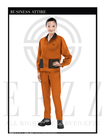 時尚橙色女款長袖春秋工程服款式設計圖1160