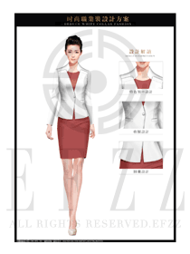 酒紅色女秋冬職業(yè)裝套裙款制服設(shè)計圖1428