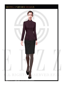 紫色職業(yè)套裙款中餐服務員制服款式設計圖1777