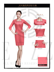 時尚玫紅色連衣裙款專賣店營業(yè)員制服設計圖1497