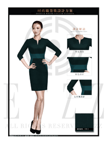 時尚墨綠色修身款專賣店營業員制服設計圖1511
