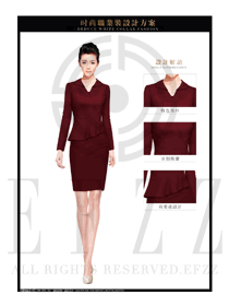 棗紅色女秋冬職業(yè)裝套裙制服設(shè)計圖1449