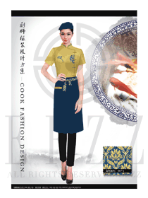 橙黃色短袖女款星級(jí)酒店廚師服制服設(shè)計(jì)圖439