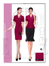 玫紅色連衣裙款專賣店營業員服裝款式圖1566