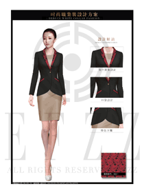 時尚黑色長袖女款酒店大堂經理制服設計圖1126
