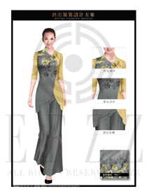 新款灰色長(zhǎng)裙款酒店中餐迎賓制服設(shè)計(jì)圖861