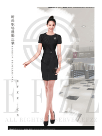 黑色條紋連衣裙款女職業(yè)裝夏裝制服設(shè)計(jì)圖736