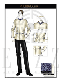 米色長袖男款中餐服務(wù)員制服設(shè)計(jì)圖1851