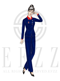 時尚手繪深藍(lán)色女款超市服務(wù)員服裝款式圖080