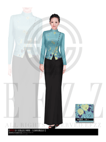 新款淺綠色女款酒店中餐迎賓制服設(shè)計(jì)圖748
