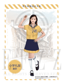 時尚淺黃色女款小學(xué)禮服夏款學(xué)生服款式設(shè)計(jì)圖001
