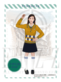 橙色女款學生服校服款式設計圖005