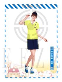 淺黃色短袖女款運(yùn)動(dòng)裝學(xué)生服校服款式設(shè)計(jì)圖025