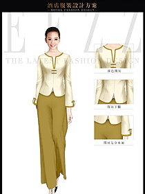 原創制服設計淺黃色女款水療會所咨客服裝款式圖428