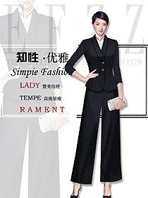 優(yōu)雅黑色長袖女款專賣店營業(yè)員制服設計圖1578