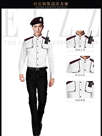 時(shí)尚白色長(zhǎng)袖男款保安服制服設(shè)計(jì)圖399