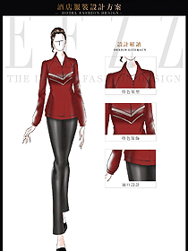 紅色修身款女款SPA會所服務(wù)生制服設(shè)計圖608