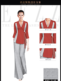 原創(chuàng)制服設計淺紅色女款會所服務生服裝款式圖621